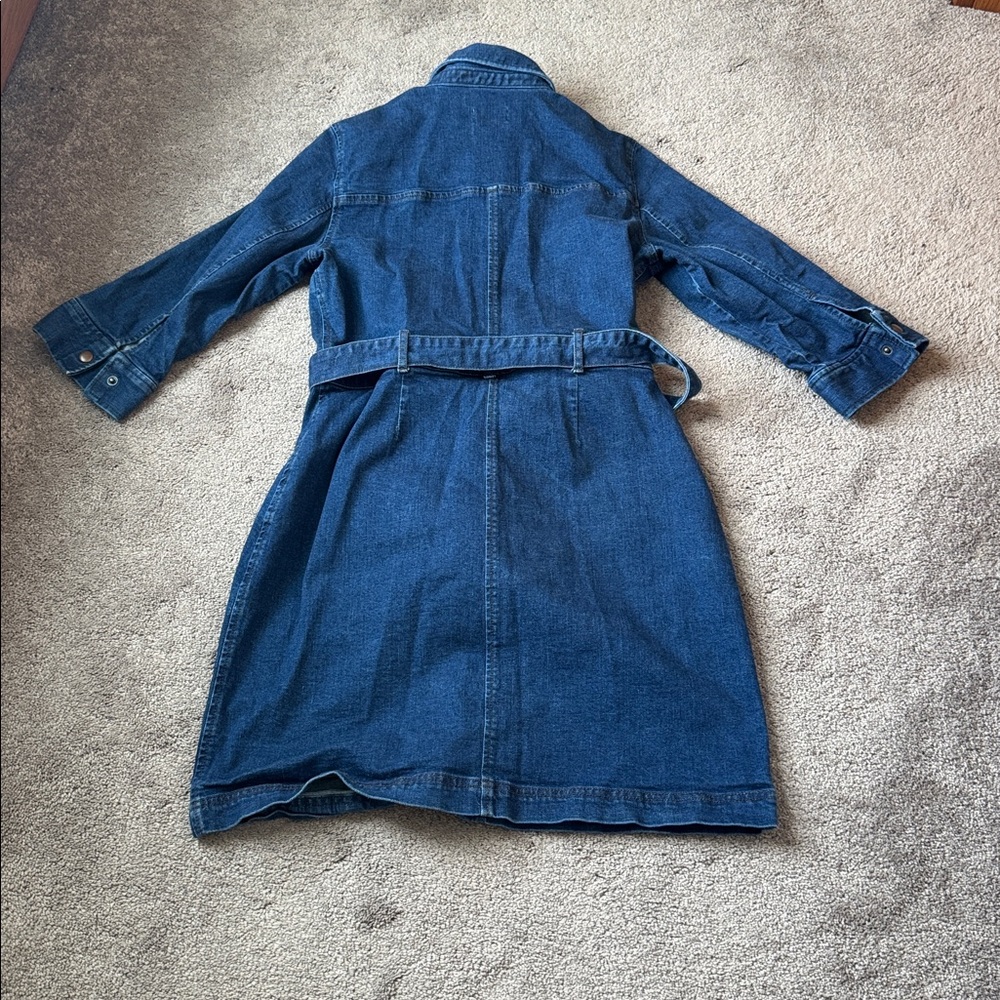 LOFT Blue Denim Shirt Dress Button Front Belted Pockets SIZE 10 - Picture 7 of 7